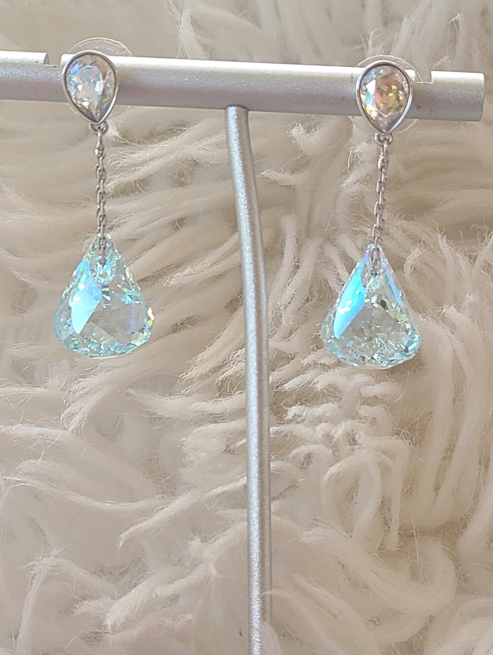 Swarovski Lunar Drop Rhodium Plated Pierced Earrings- Great Condition